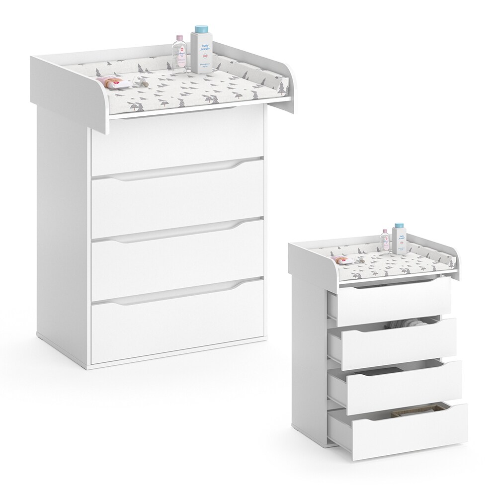 Vicco Wickelkommode Ruben weiß Wickeltisch mit Aufsatz Wickelregal 4 Schubladen