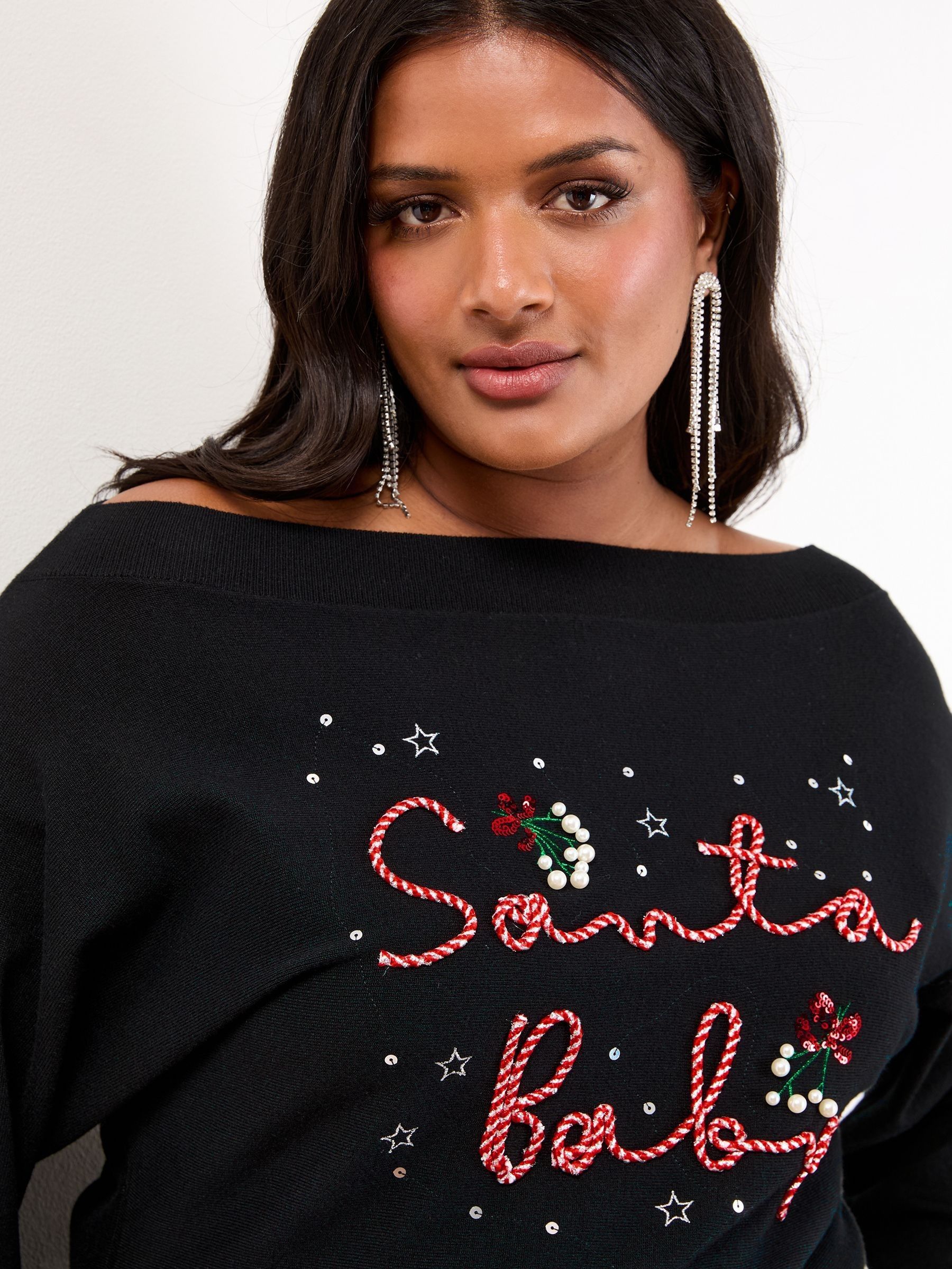 Zwart Santa Baby - Lipsy Christmas Crew Neck Fine Gauge Knitted Jumper