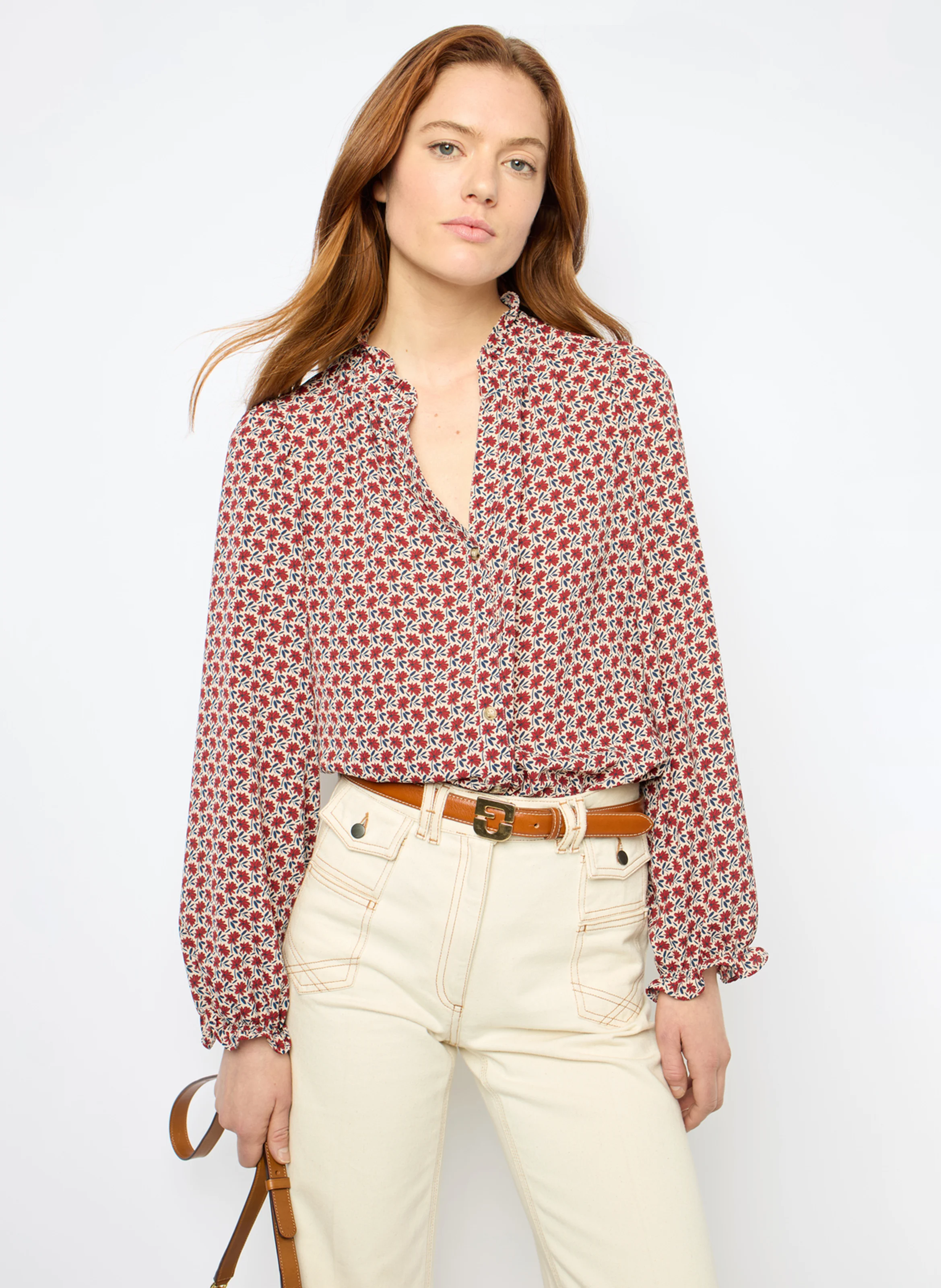 BELLY - Chemise col tunisien droit imprimée | Beige