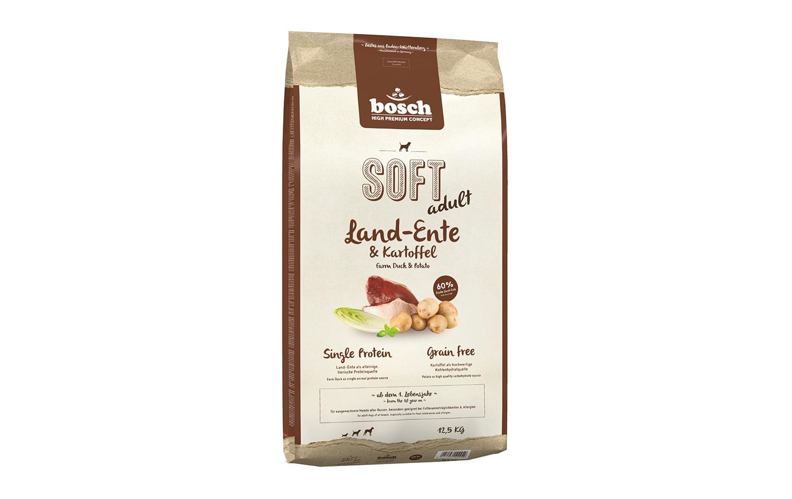 Halbfeuchtfutter Soft Adult, Landente & Kartoffel, 12.5 kgAlleinfuttermittel Soft für ausgewachsene Hunde