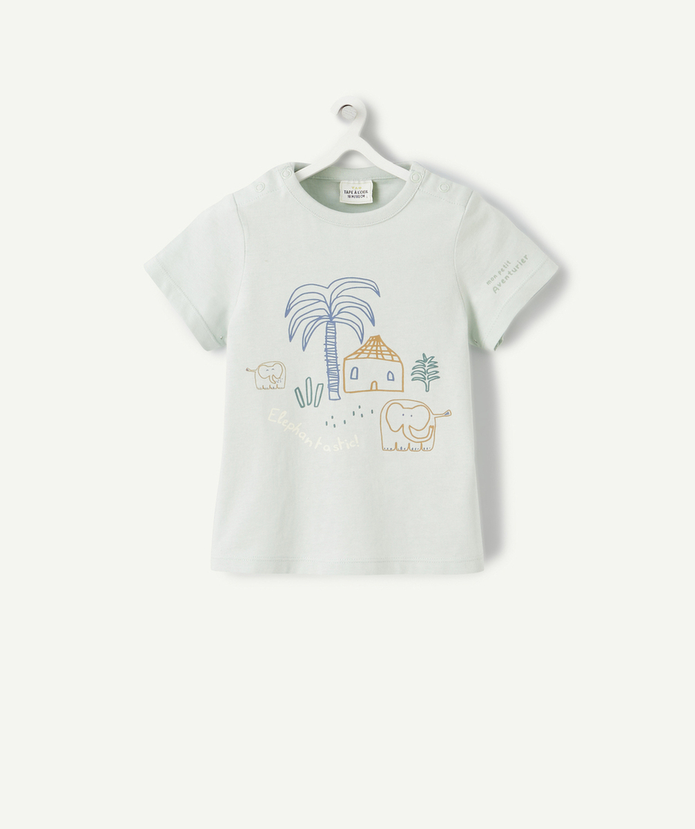 T-SHIRT BÉBÉ VERT MENTHE EN COTON BIO IMPRIMÉ ÉLÉPHANT