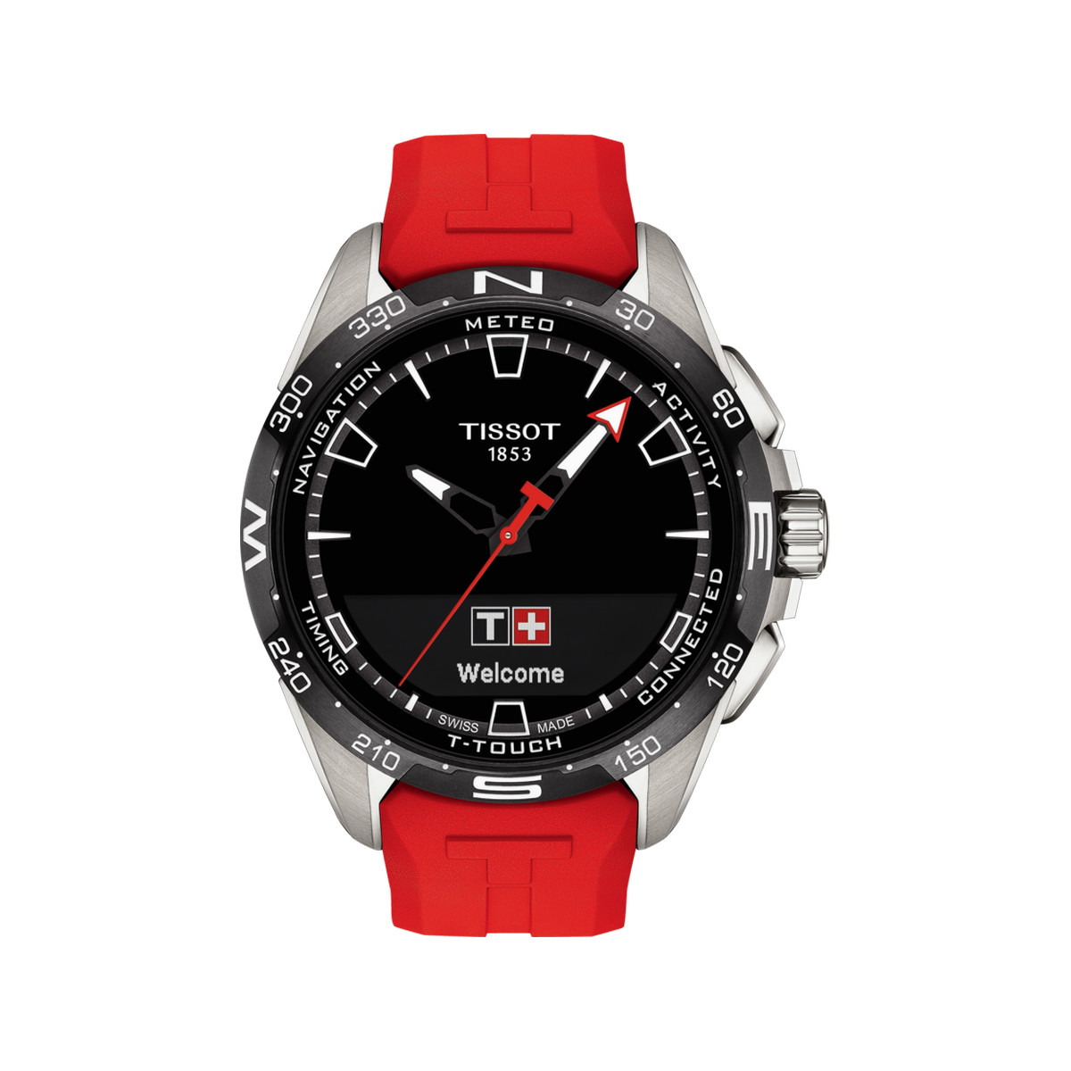 Montre Tissot Homme titane bracelet caoutchouc rouge
