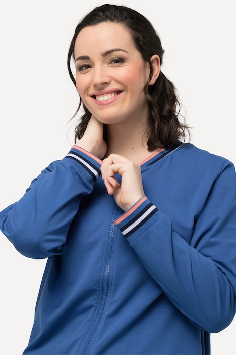 Loungewear-Jacke, Streifenbündchen, College-Look