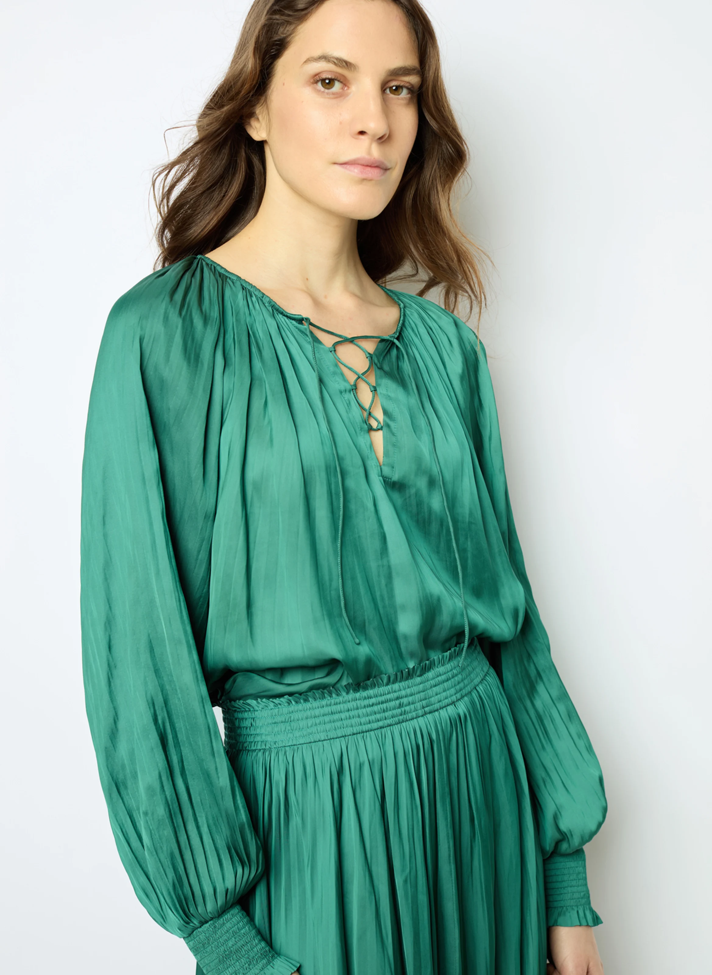 BABETH - Blouse en satin plissé | Vert