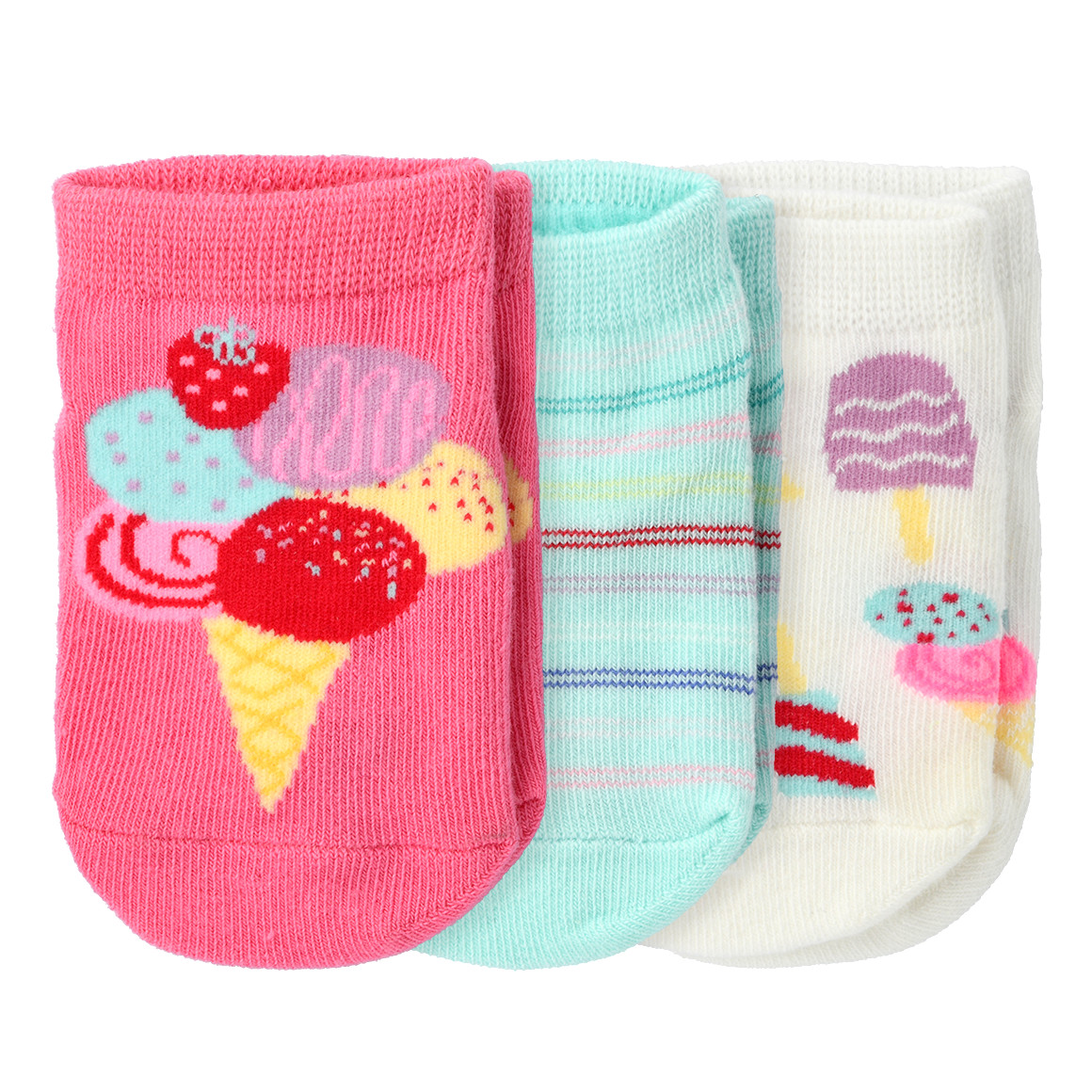 Famy 3 Paar Baby Sneaker-Socken im Set rosa / helltürkis / weiss