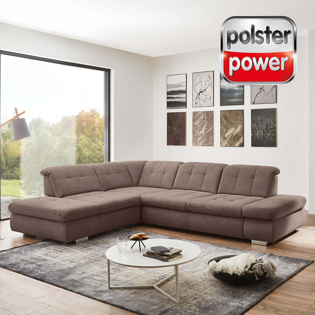 polsterpower Ecksofa - nougat - Basismodell - Anstellhocker links