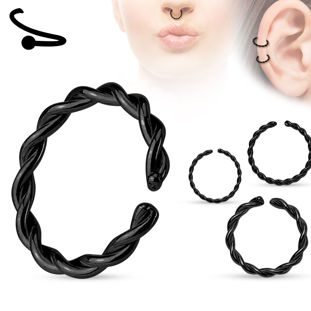 (Ø8mm) Fake Septum / Helix 316L Chirurgenstahl Fake Mehrzweck Piercing mit gedrehter Kordel - Schwarz