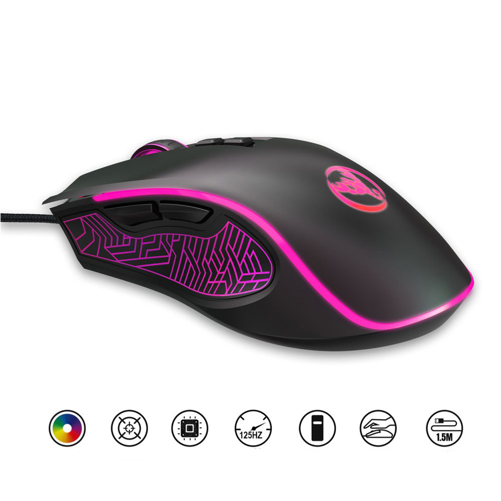 Optische kabelgebundene USB Gaming Maus 3600 DPI mit RGB Beleuchtung und 7 Tasten - Schwarz