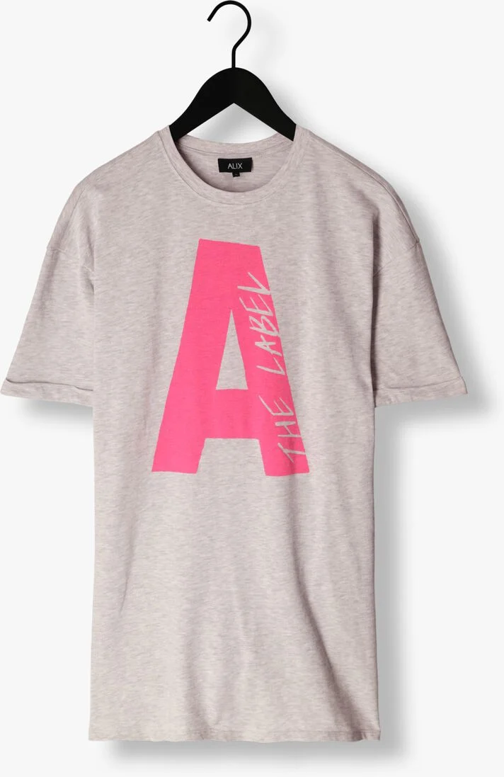 ALIX THE LABEL lichtgrijze alix the label mini jurk ladies knitted t-shirt dress with artwork