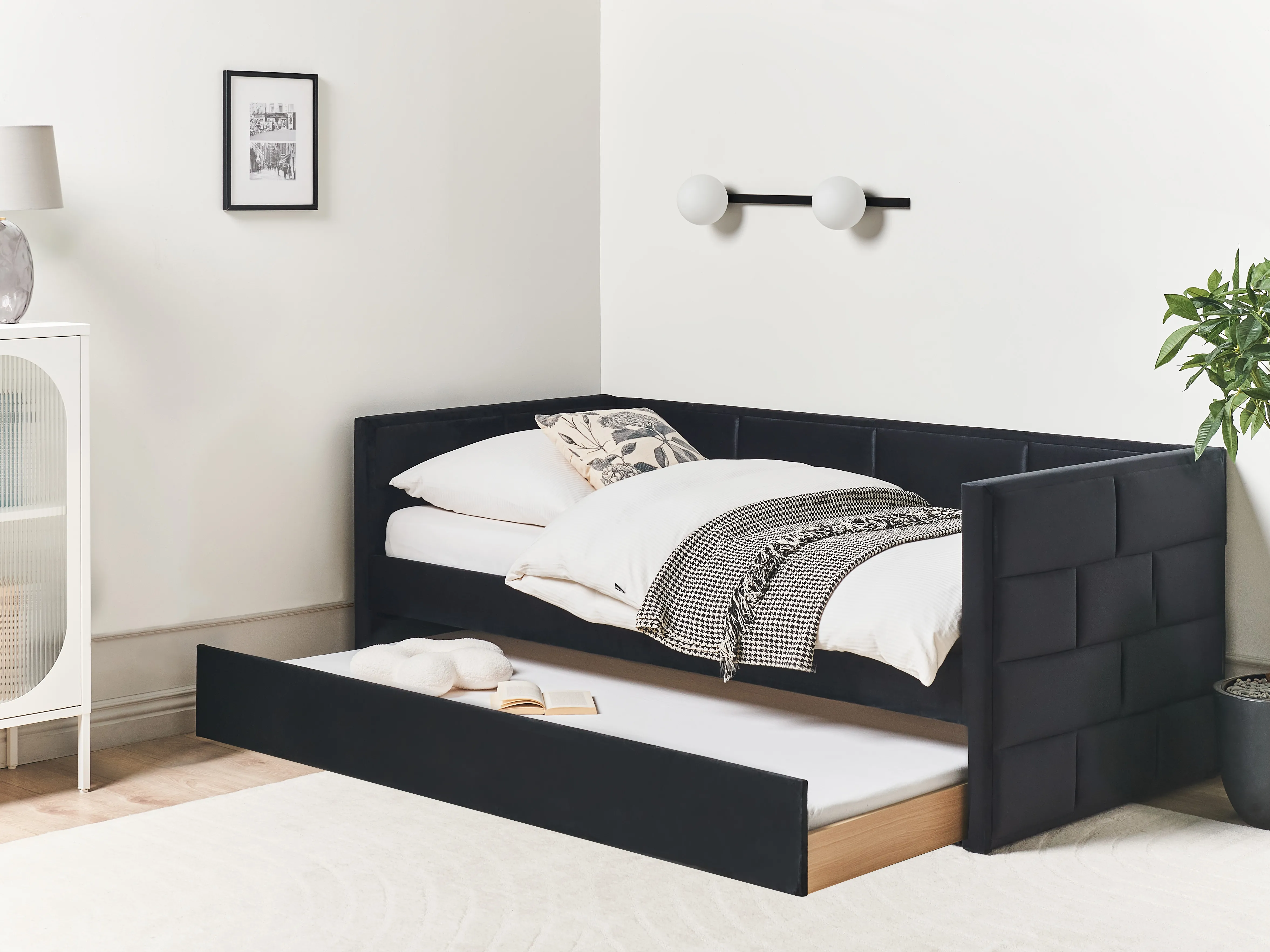 Onderschuifbed Fluweel CHAVONNE 90 x 200 cm Zwart
