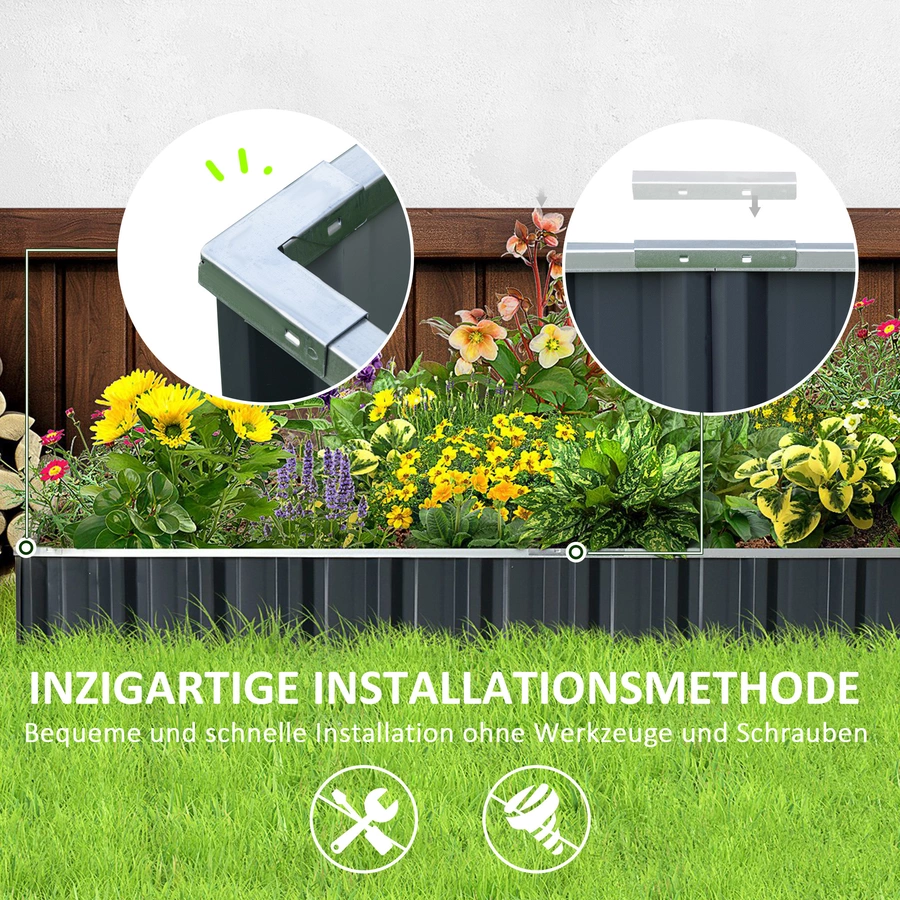 Outsunny Gartenbeet inclusive Gartenhandschuhen und Beetschildern grau