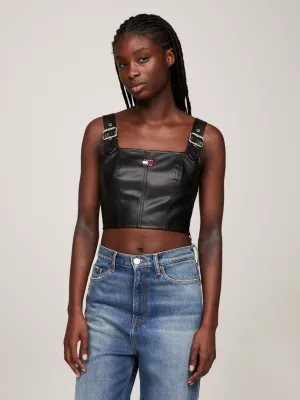 Top cropped de couro vegano com fivela