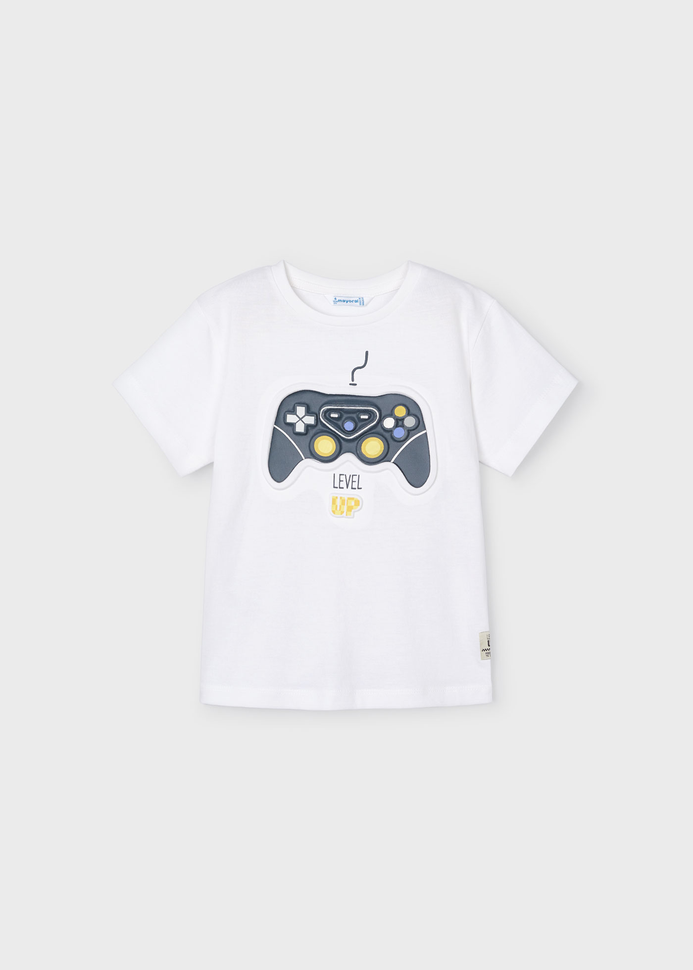 Camiseta infantil Better Cotton com estampa em relevo, White-City