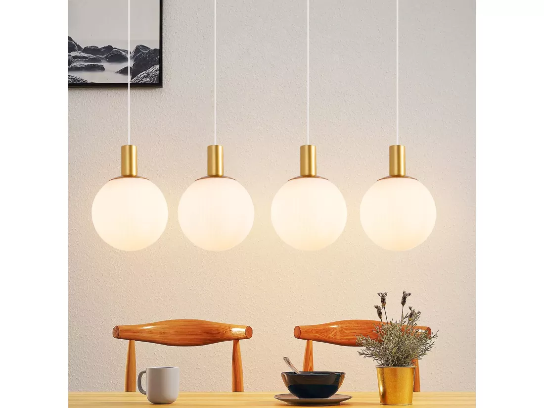 NETTLIFE Suspensions verre E27 Suspension 4 feux suspendue Hauteur réglable Lampe à suspension Moderne