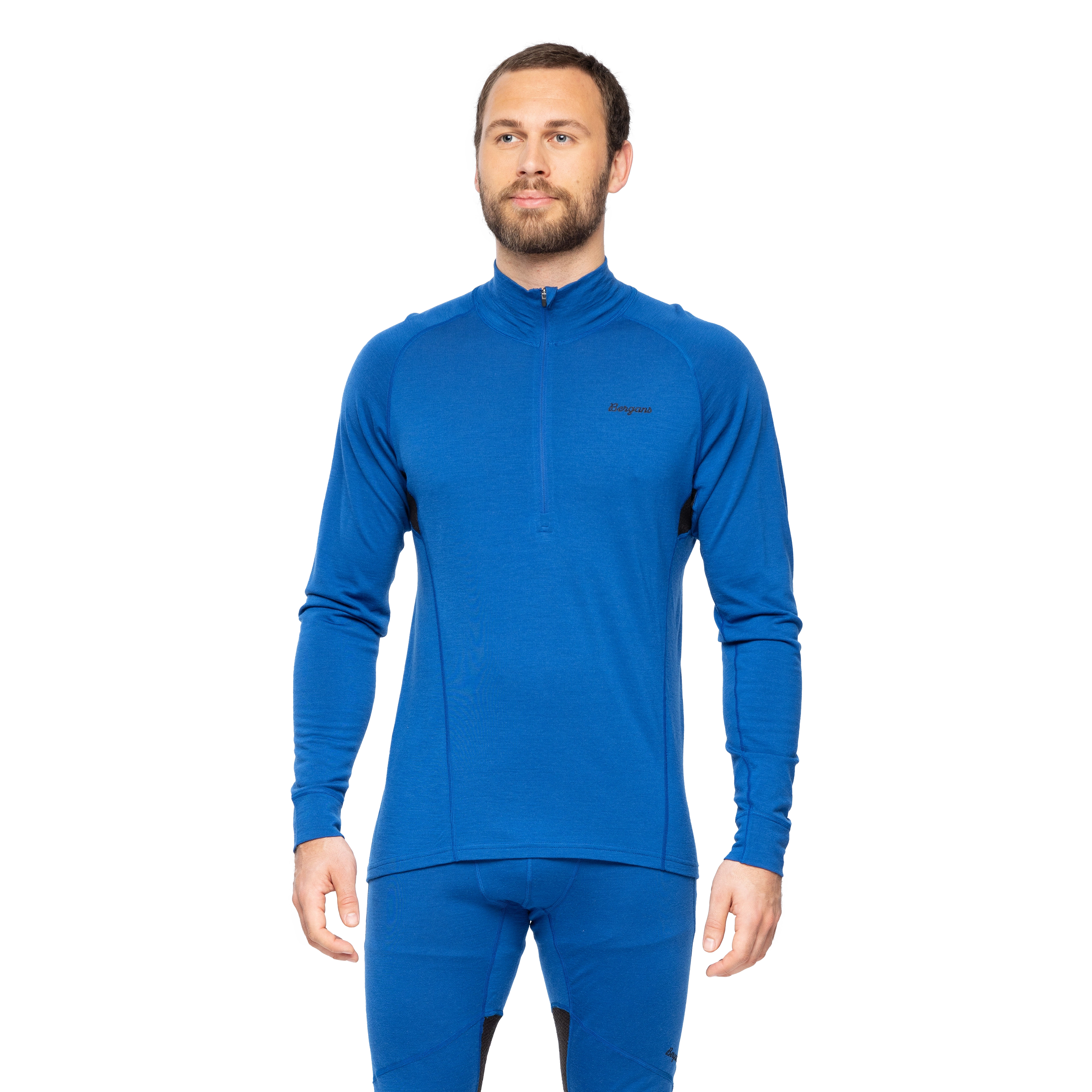 Inner:Pure Merino Half Zip Men Dusty Space Blue / Black