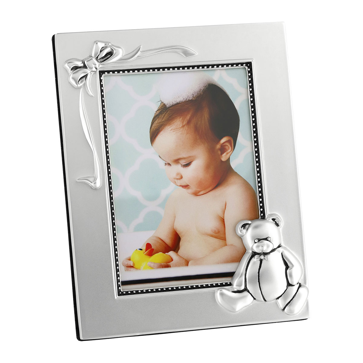 Cadre métal blanchi d'argent ours