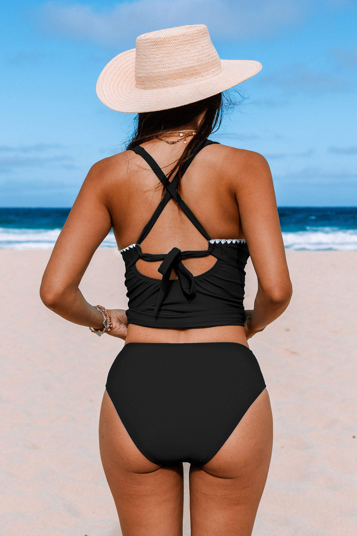 Tankini taille moyenne à point coquille noire