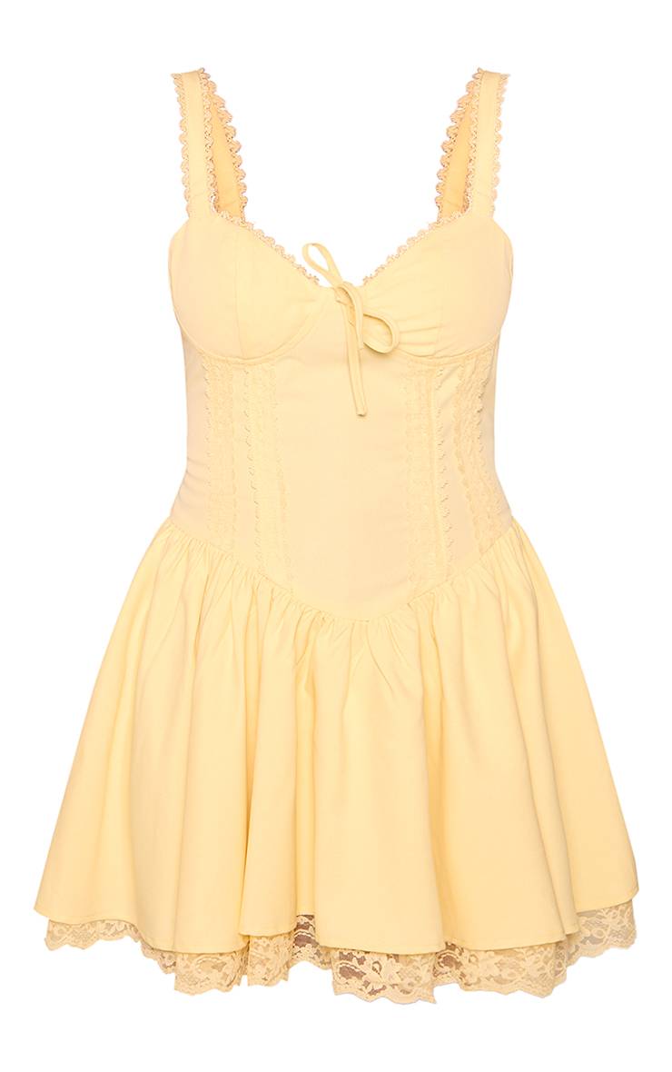 Citron Robe Droite À Bretelles Avec Finitions En Dentelle