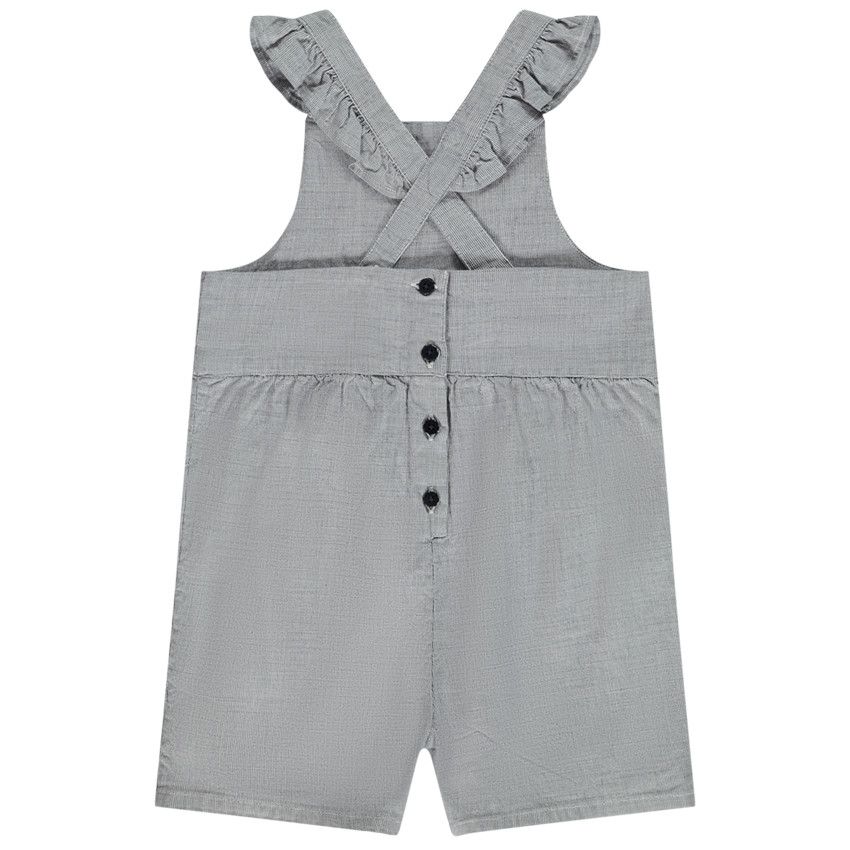 Salopette courte mini carreaux et broderies pour bébé fille - Bleu marine