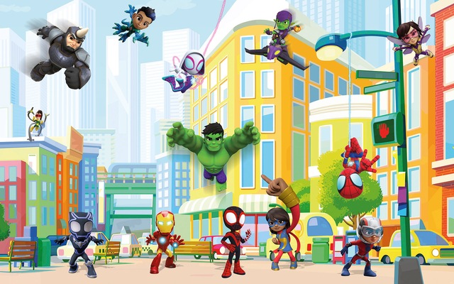 Komar Fototapete »Digitaldruck Vlies -  Spidey Sightseeing Tour with Friends« bedruckt glatt Kinderzimmer