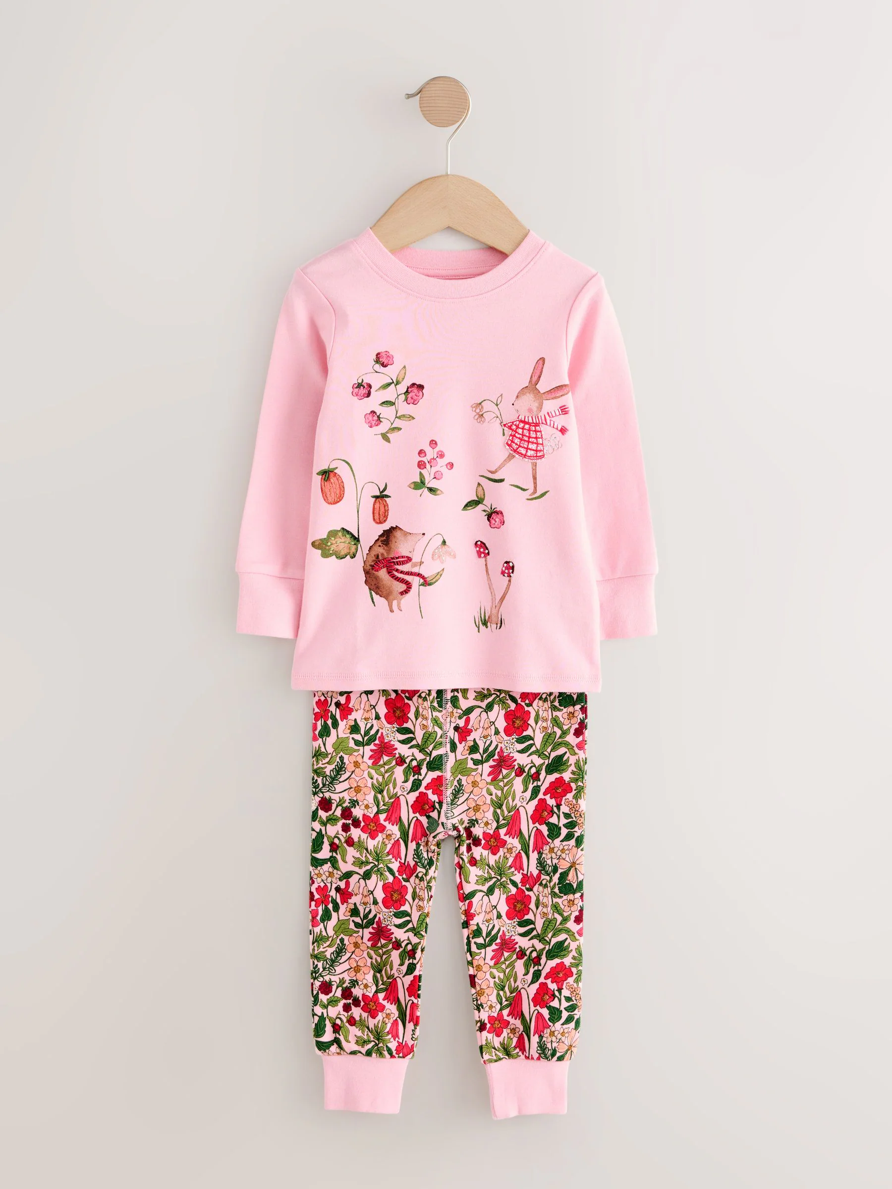 Rood/roze bloemenapplicatie - Verpakking van 3 knusse pyjama's (9 mnd-9 jr)
