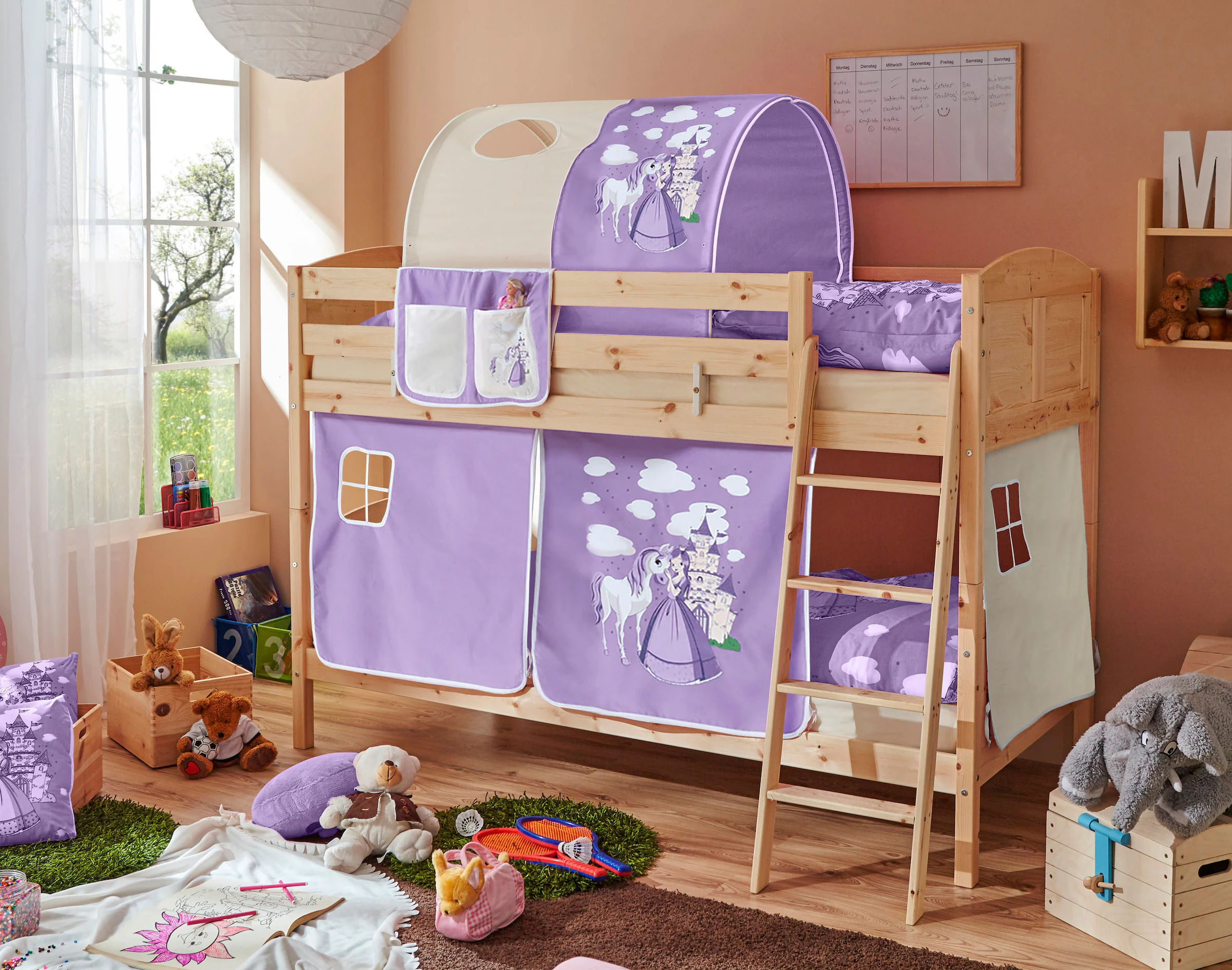 Ticaa Etagenbett Erni Country Kiefer Natur Horse Lila