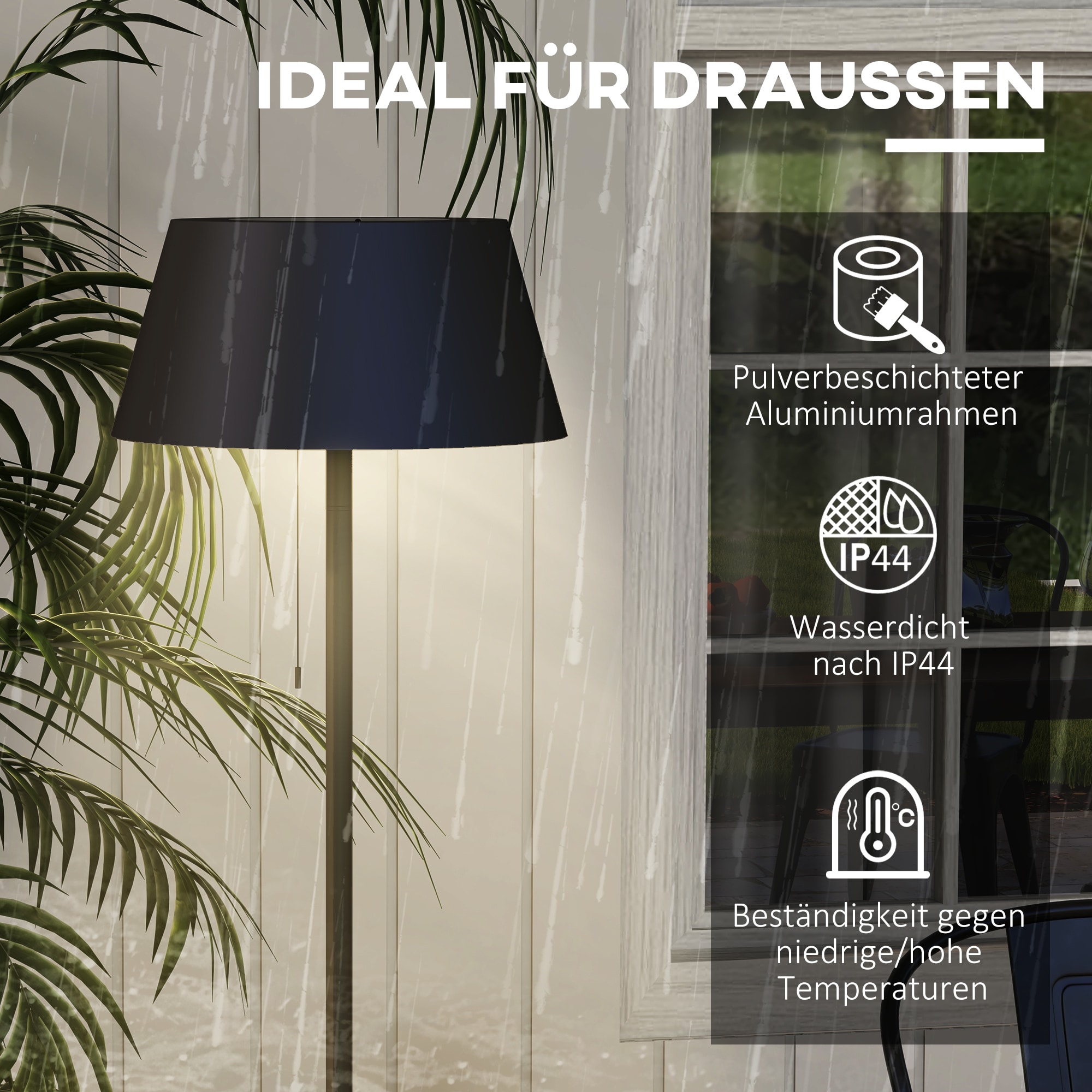 HOMCOM Stehleuchte mit LED für buntes und warmweißes Licht schwarz 32L x 32B x 153H cm