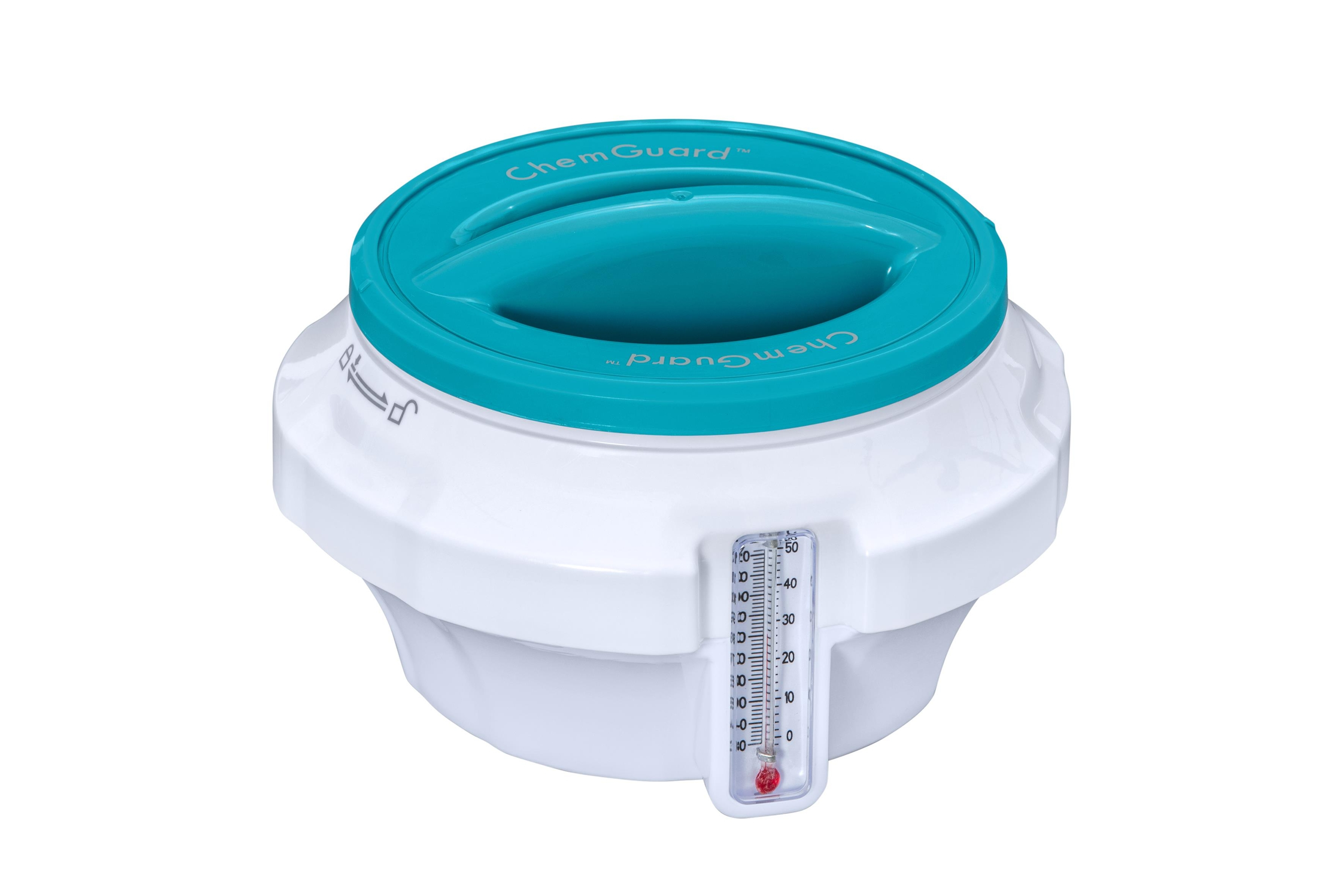 Chemguard™ Schwimmender Chlor Spender Pool Dosierschwimmer mit Thermometer Reinigungs Zubehör für Chlortabletten (58701) - Blau