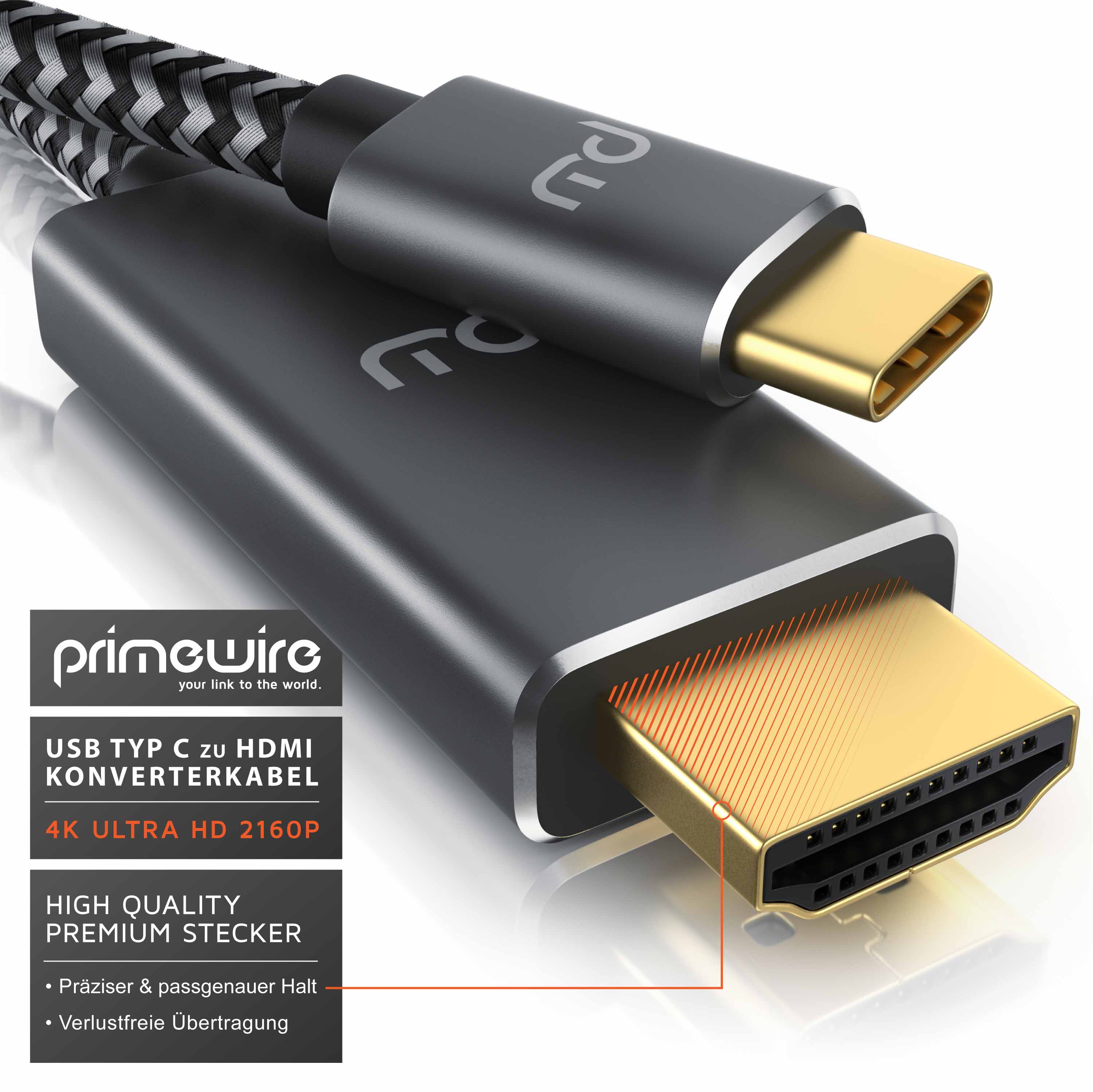 Primewire USB Typ C zu HDMI Konverterkabel Adapterkabel 4K 3840 x 2160 @ 60 Hz -5m