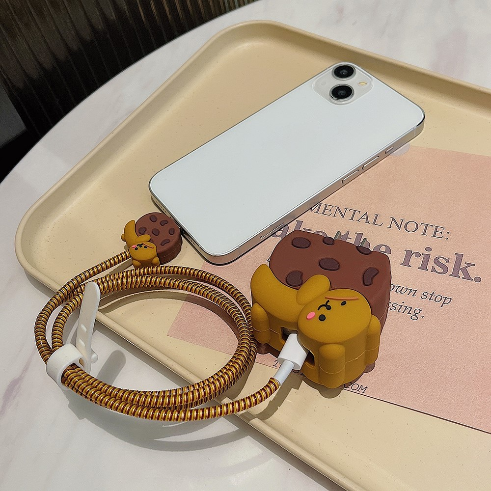 2in1 Lightning Kabel Bruchschutz Kabelbeisser   Apple 20W/18W Ladegerät Schutzhülle - Bär