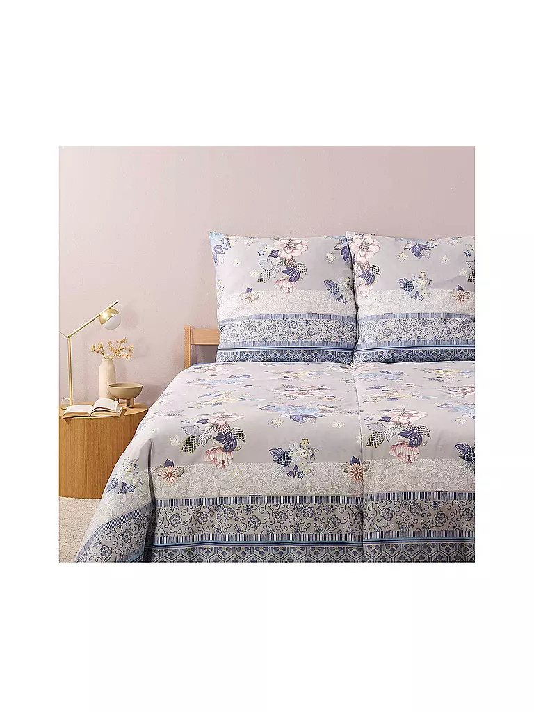 BASSETTI Satin Bettwäsche HANAMI 70x90cm/140x200cm Blau hellblau