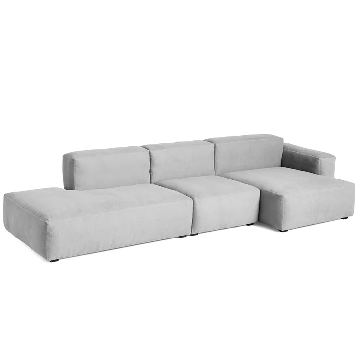 HAY - Mags Soft Sofa 3-Sitzer, Kombination 4 / Armlehne niedrig rechts, hellgrau (Linara 443) / Nähte: hellgrau