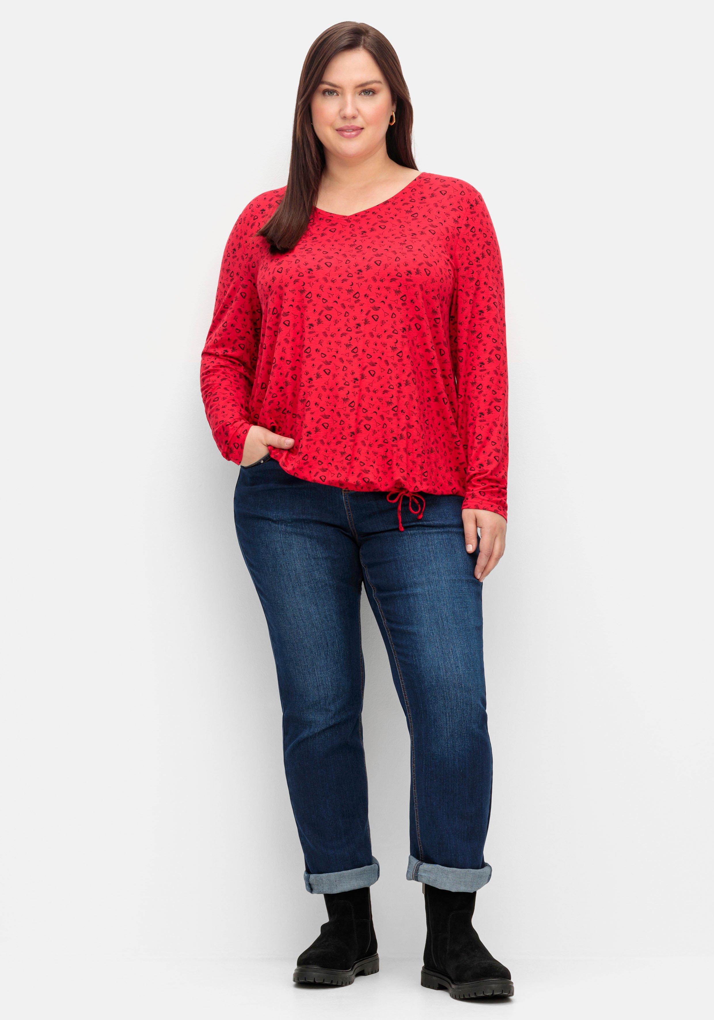 Langarmshirt mit Alloverdruck und Saum-Bindeband