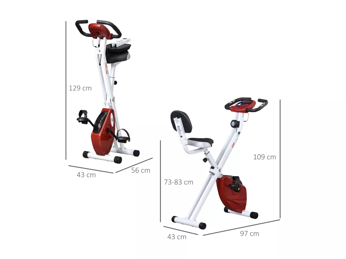 Vélo d'appartement pliable - collaboration Aosom.fr x FFHandball - 8 niv. résistance magnétique réglable - rouge