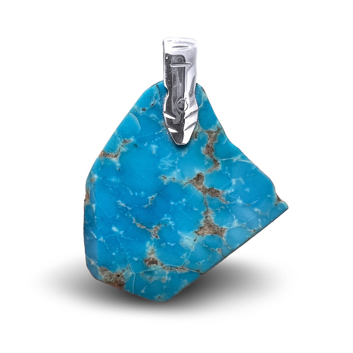 Collier Pendentif Pierre Turquoise Arizona Véritable  Argent 925 Pièce Unique