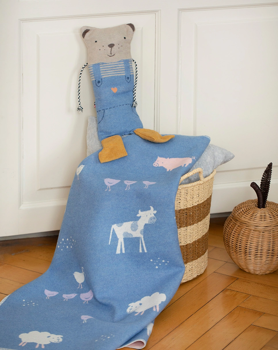Babydecke JUWEL - FARM (70x90) in blau