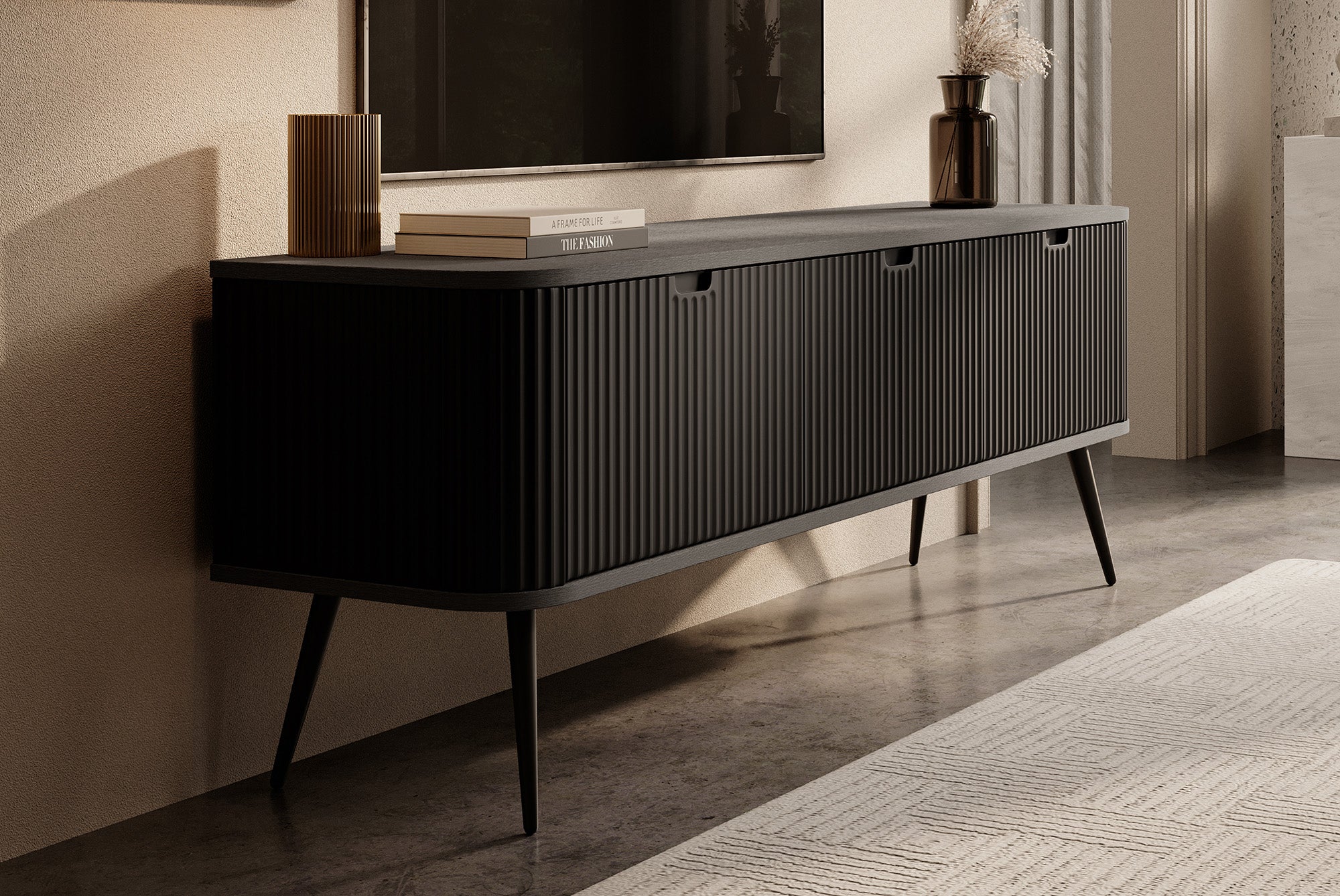 Zakari - TV-Meubel met 3 deuren - Zwart - 168 cm