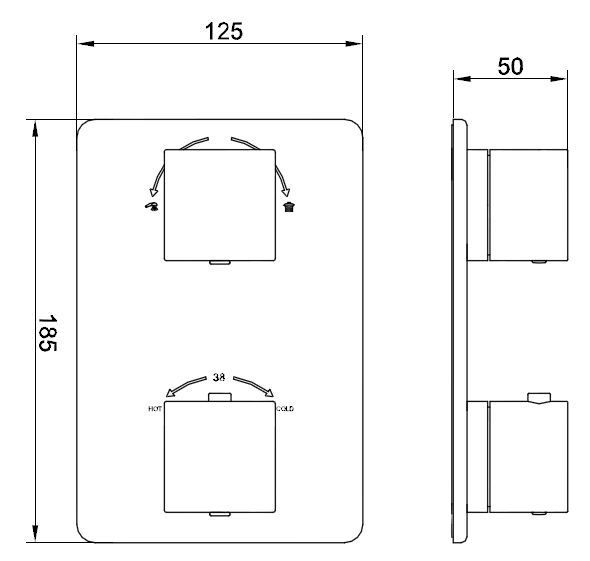 Mueller Cube afbouwdeel 2wegs inbouwthermostaat chroom