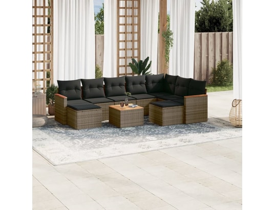 VIDAXL - Salon extérieur Salon de jardin avec coussins 10 pcs gris résine tressée