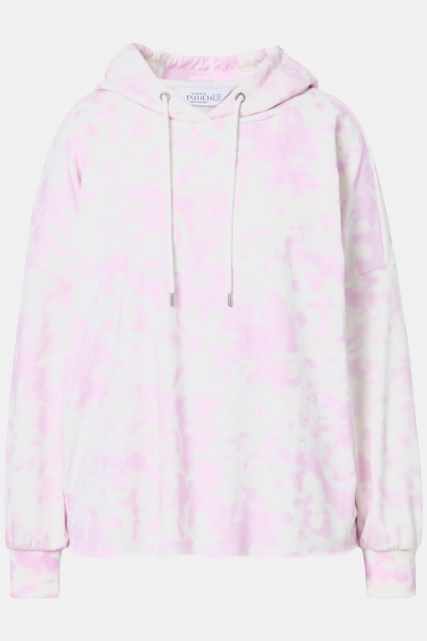 Hoodie, Boxy Shape, Batik, offenkantiger Saum