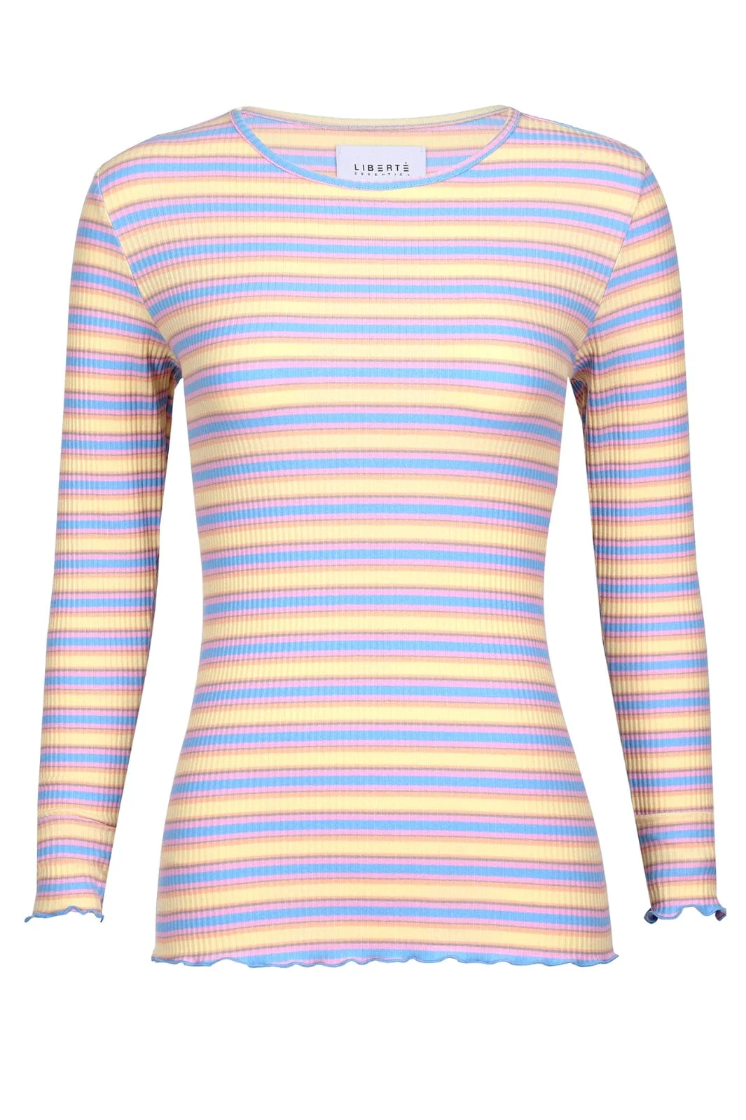 Liberte Natalia Ls Round Neck Blouse yellow rose blue stripe