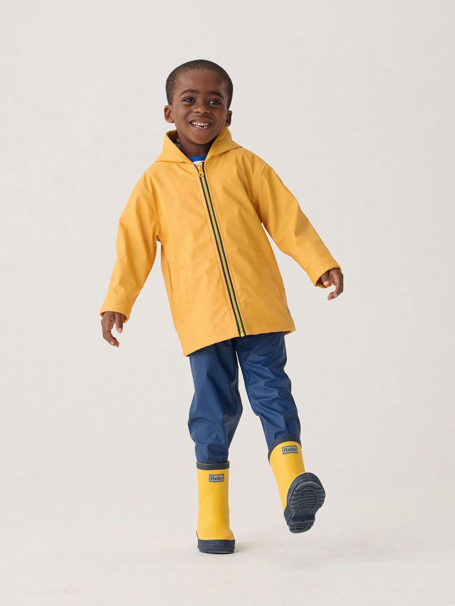 Yellow & Navy Matte Rain Wellies