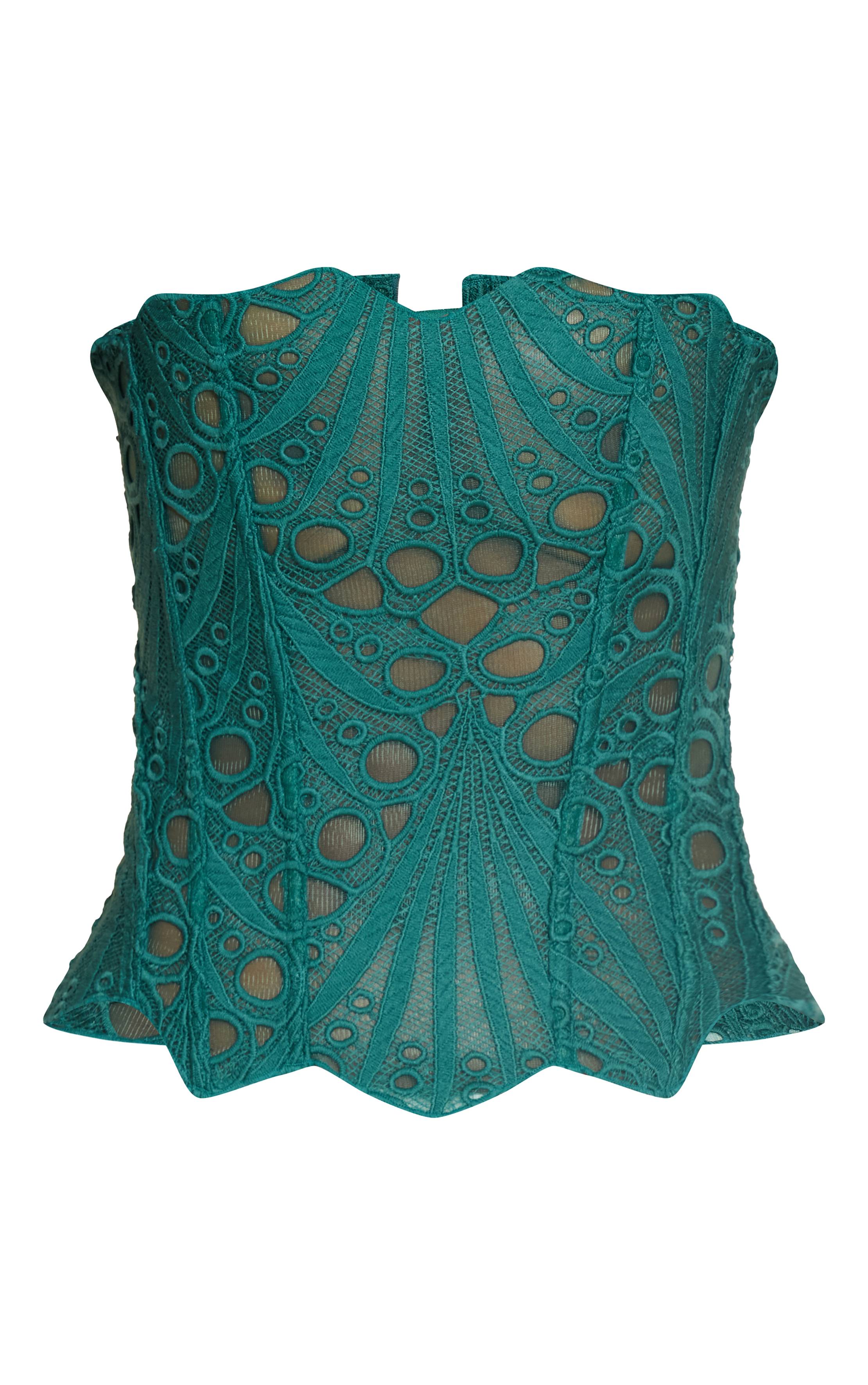 Vert Turquoise Corset En Dentelle Florale Transparente Texturée