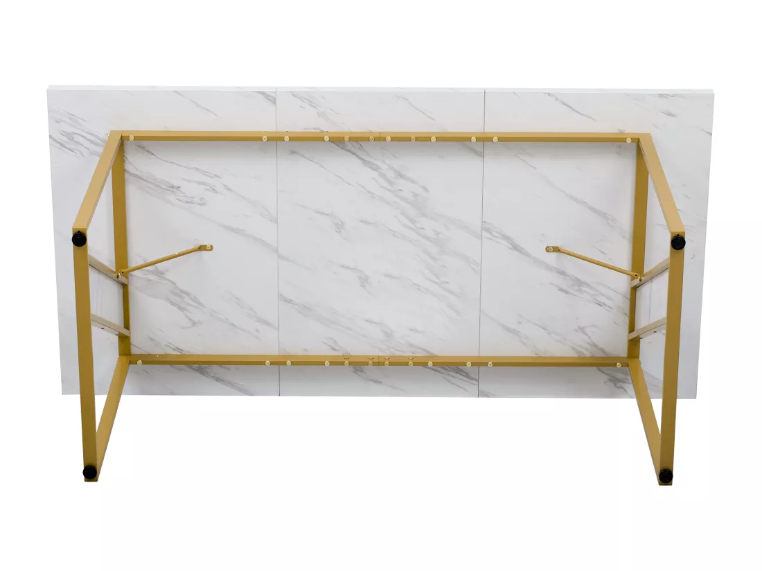 Table à manger 4 places - 160×80 cm - à motif de marbre - Blanc & Doré