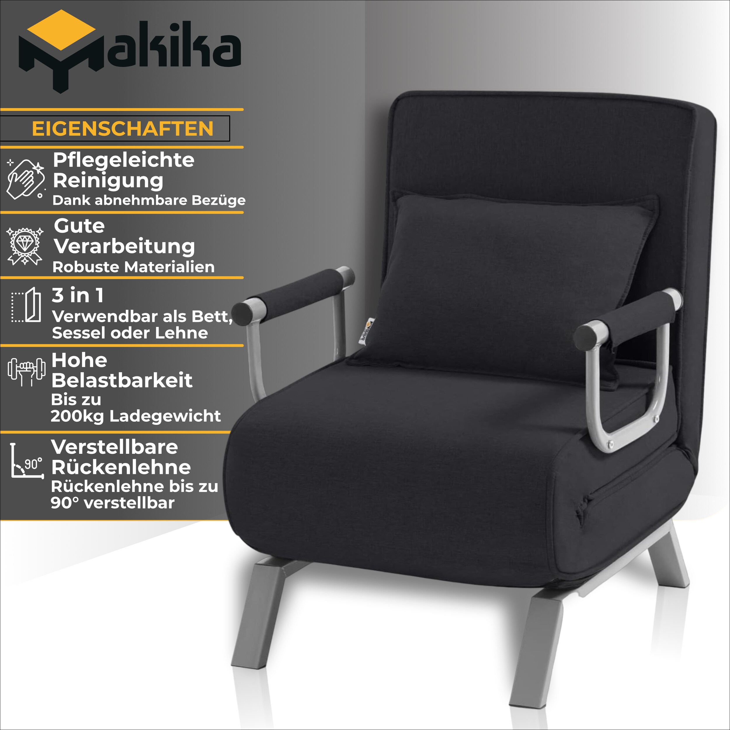 Makika Schlafsessel Schlafsofa Ted klappbar in Schwarz