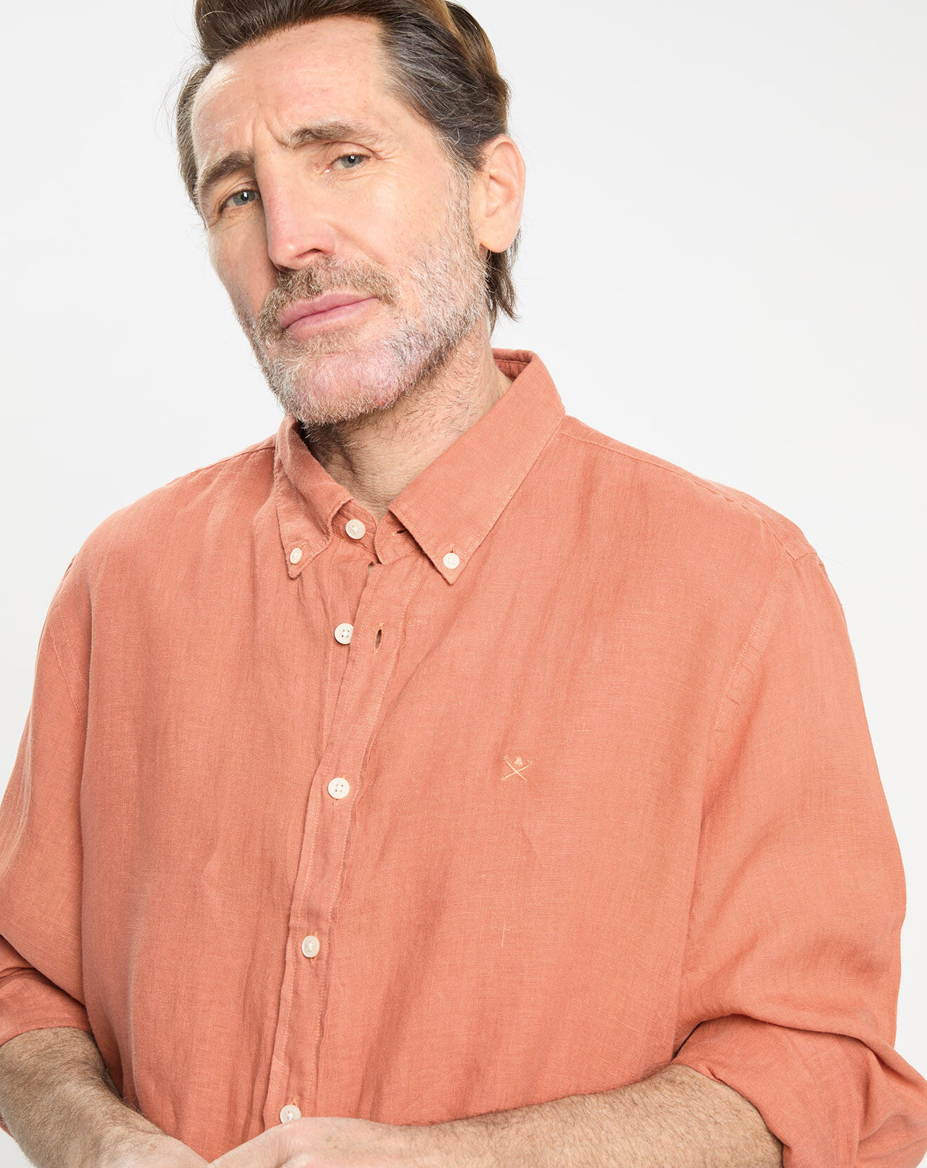 Hackett London Chemise 100% Lin Slim Fit orange moyen