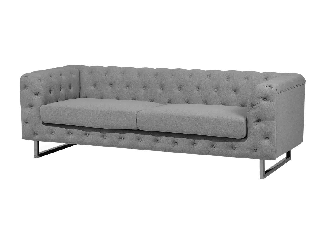 Canapé style Chesterfield en tissu gris clair VISSLAND