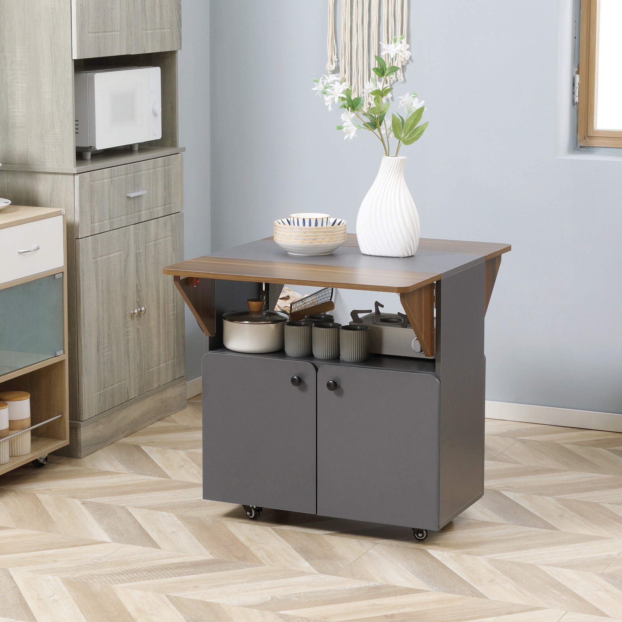 HOMCOM Klapptisch mit 2 umklappbaren Tischseiten grau, natur 70L x 83B x 75H cm