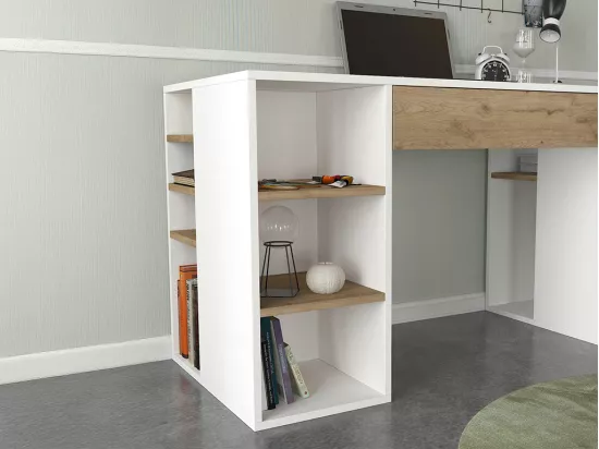 Bureau avec rangements - Blanc et naturel - MELAVA