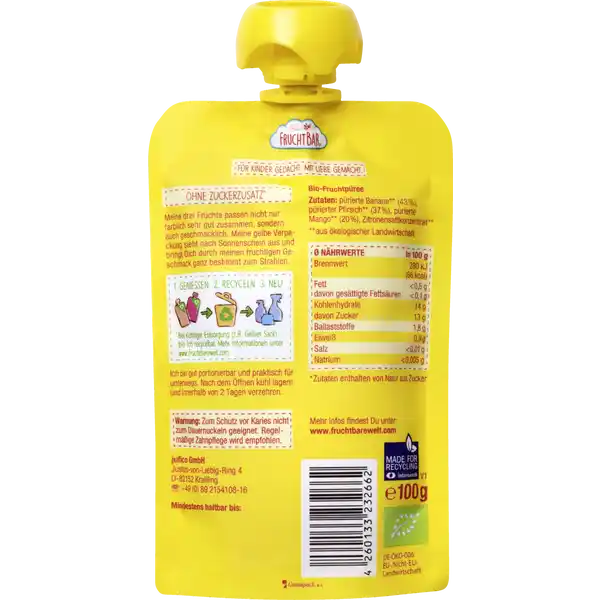 Bio Fruchtpüree Mango Pfirsich Banane